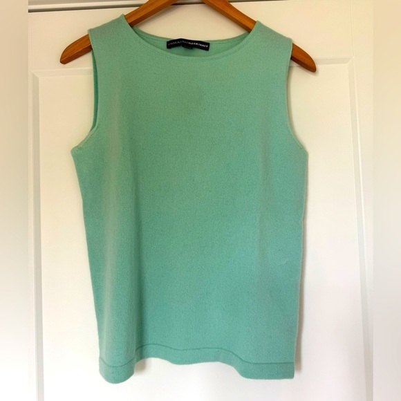 Vintage Linda Allard Ellen Tracy Mint Green Sleeveless Cashmere Shell / Lg - Picture 1 of 8